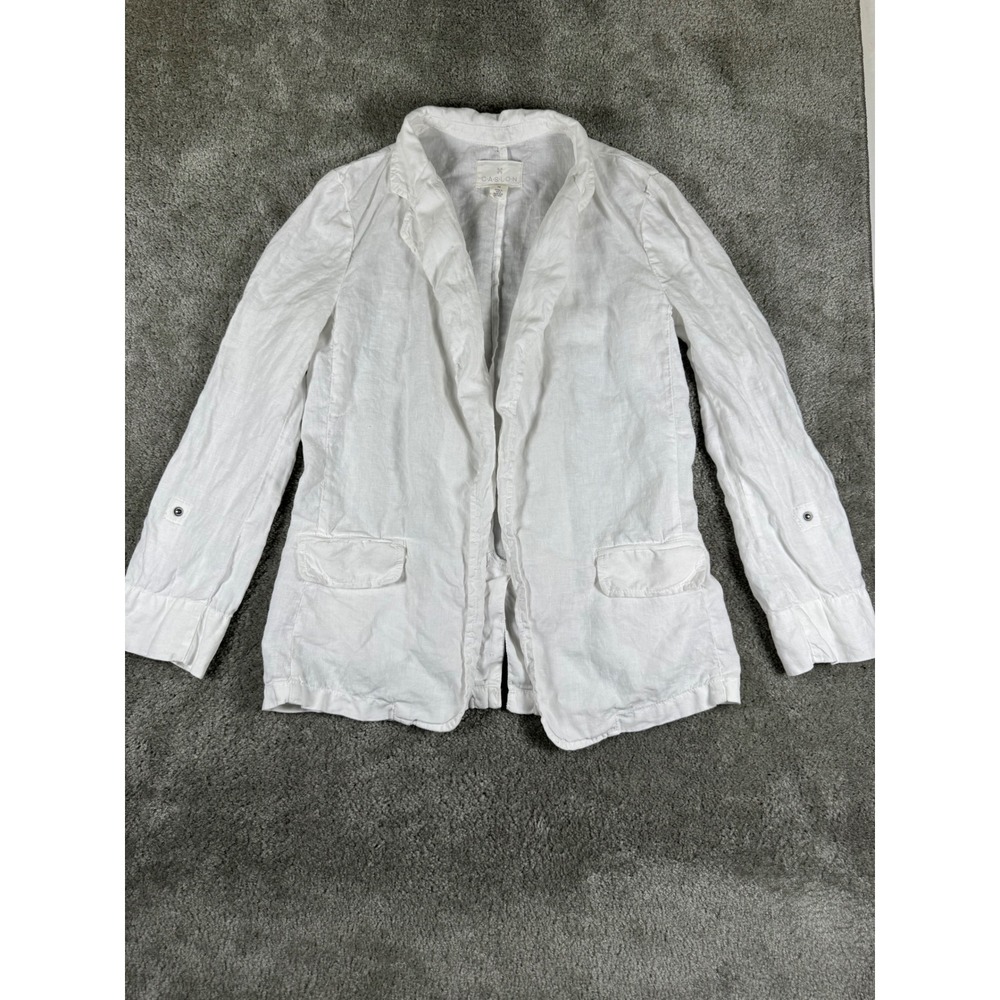Caslon Womens White 100% Linen Roll Tab Sleeve Blazer Jacket XS RN58665